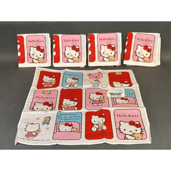 Vintage 2003 Hello Kitty Cotton Handkerchief Lot Of 5 New With Tags-Rare - Picture 1 of 16
